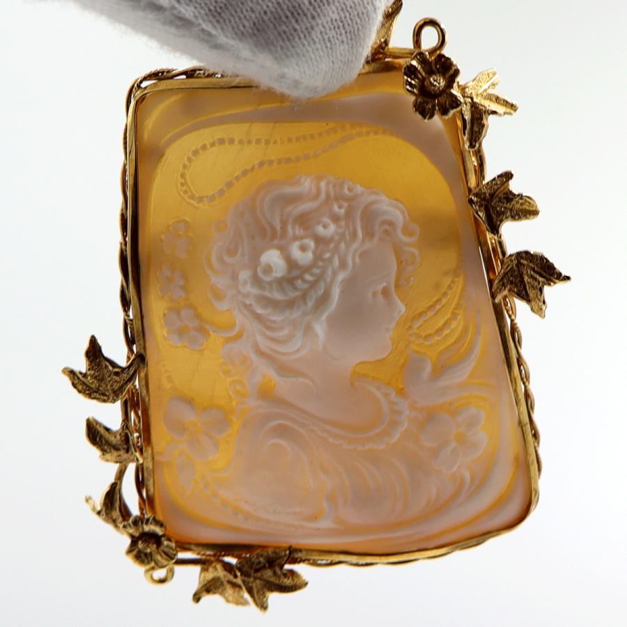 K18枠シェルカメオペンダントブローチ　重量19.58ｇ　レディース（中古）