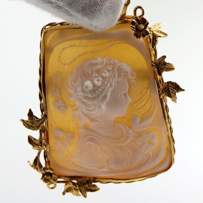 K18枠シェルカメオペンダントブローチ　重量19.58ｇ　レディース（中古）