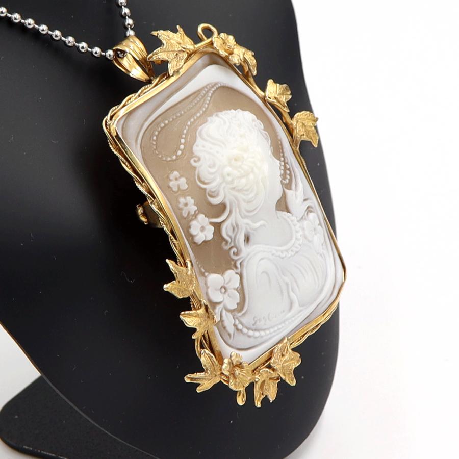 K18枠シェルカメオペンダントブローチ　重量19.58ｇ　レディース（中古）