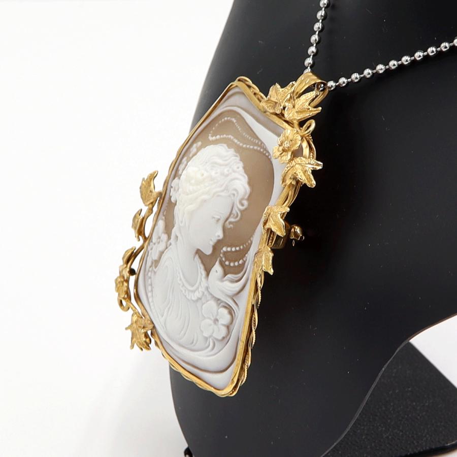 K18枠シェルカメオペンダントブローチ　重量19.58ｇ　レディース（中古）