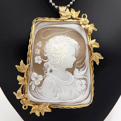 K18枠シェルカメオペンダントブローチ　重量19.58ｇ　レディース（中古）