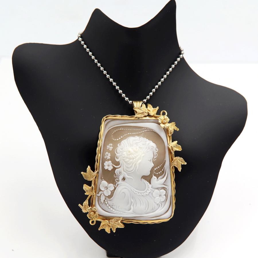 K18枠シェルカメオペンダントブローチ　重量19.58ｇ　レディース（中古）