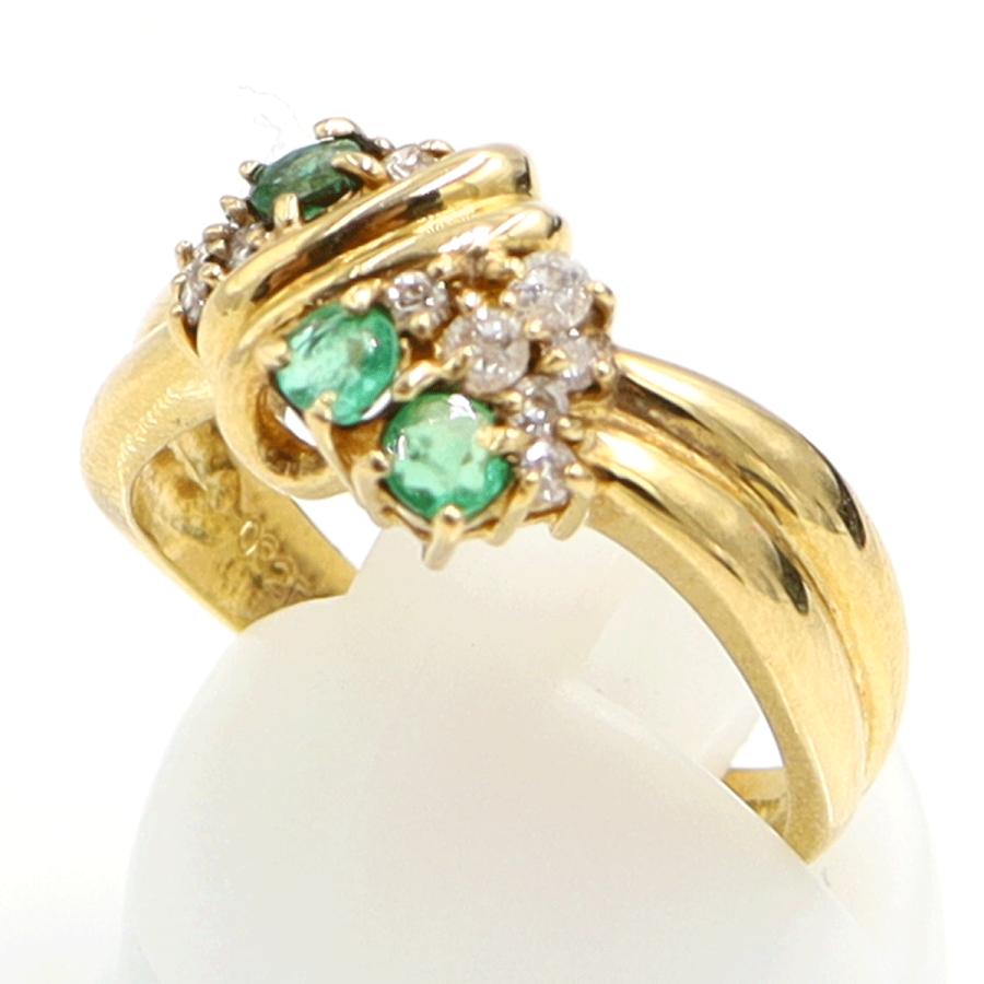 K18エメラルドダイヤモンドリング　E0.32ct　D0.18ct　リングサイズ14号　重量5.19ｇ(石の重量含む)　レディース（中古）