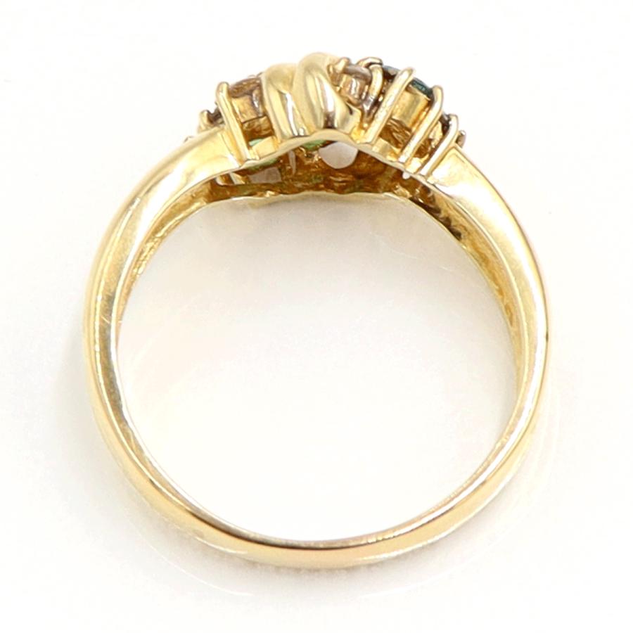 K18エメラルドダイヤモンドリング　E0.32ct　D0.18ct　リングサイズ14号　重量5.19ｇ(石の重量含む)　レディース（中古）