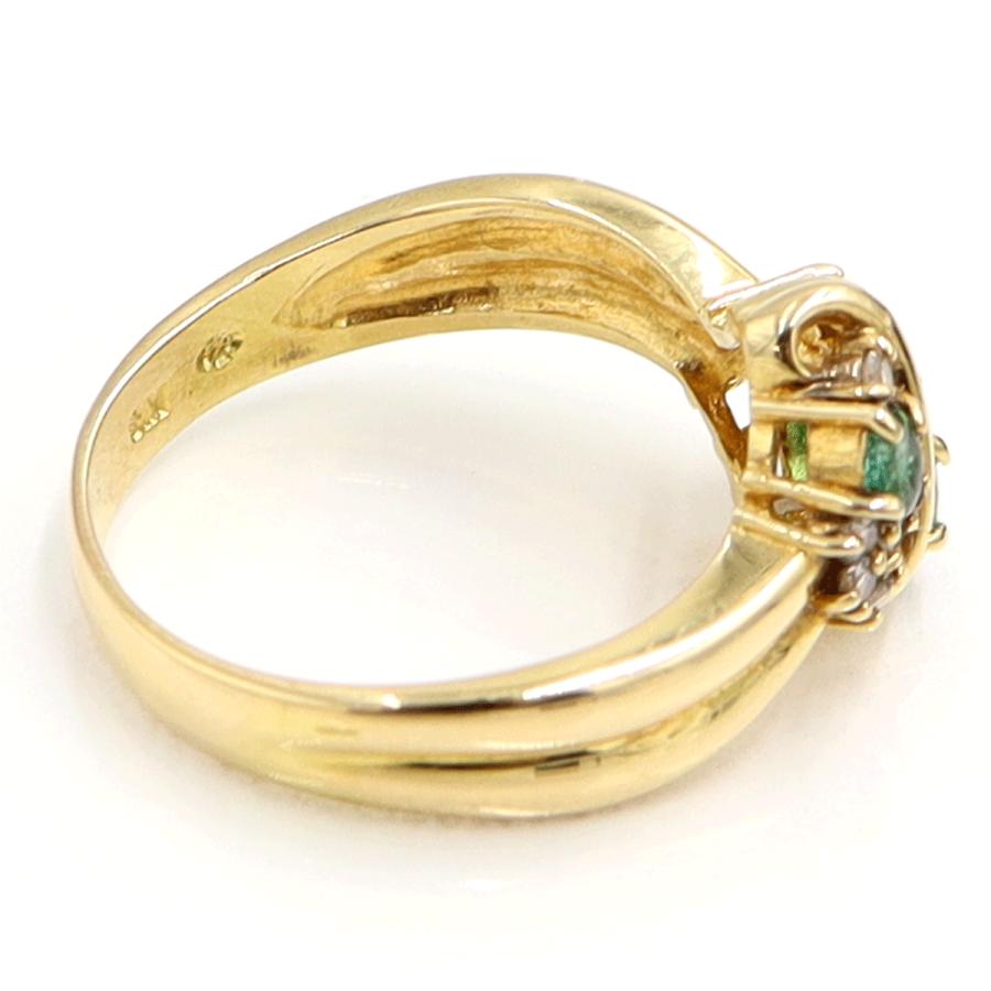 K18エメラルドダイヤモンドリング　E0.32ct　D0.18ct　リングサイズ14号　重量5.19ｇ(石の重量含む)　レディース（中古）