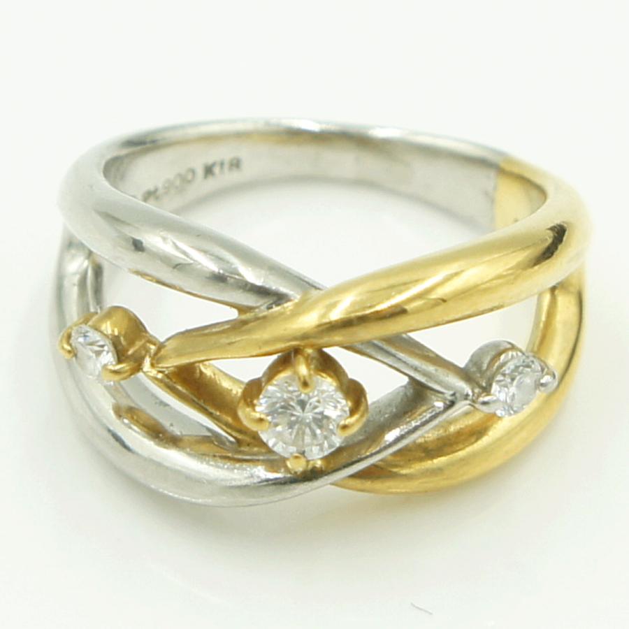 Pt900/K18ダイヤモンドリング　星の砂　D0.25ct　リングサイズ10号　重量9.83ｇ(石の重量含む) （中古）