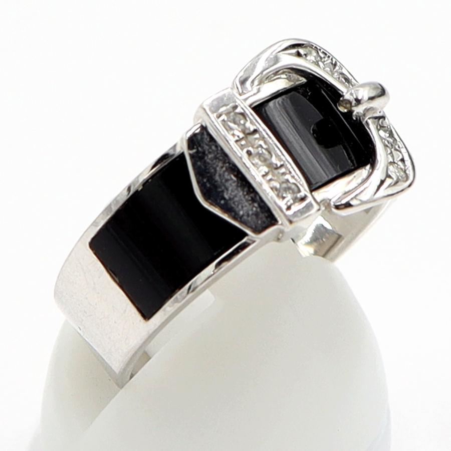 K18WGオニキスデザインリング　D0.07ct　リングサイズ14号　重量6.52ｇ(石の重量含む)　レディース（中古）