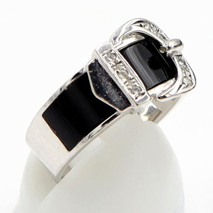 K18WGオニキスデザインリング　D0.07ct　リングサイズ14号　重量6.52ｇ(石の重量含む)　レディース（中古）