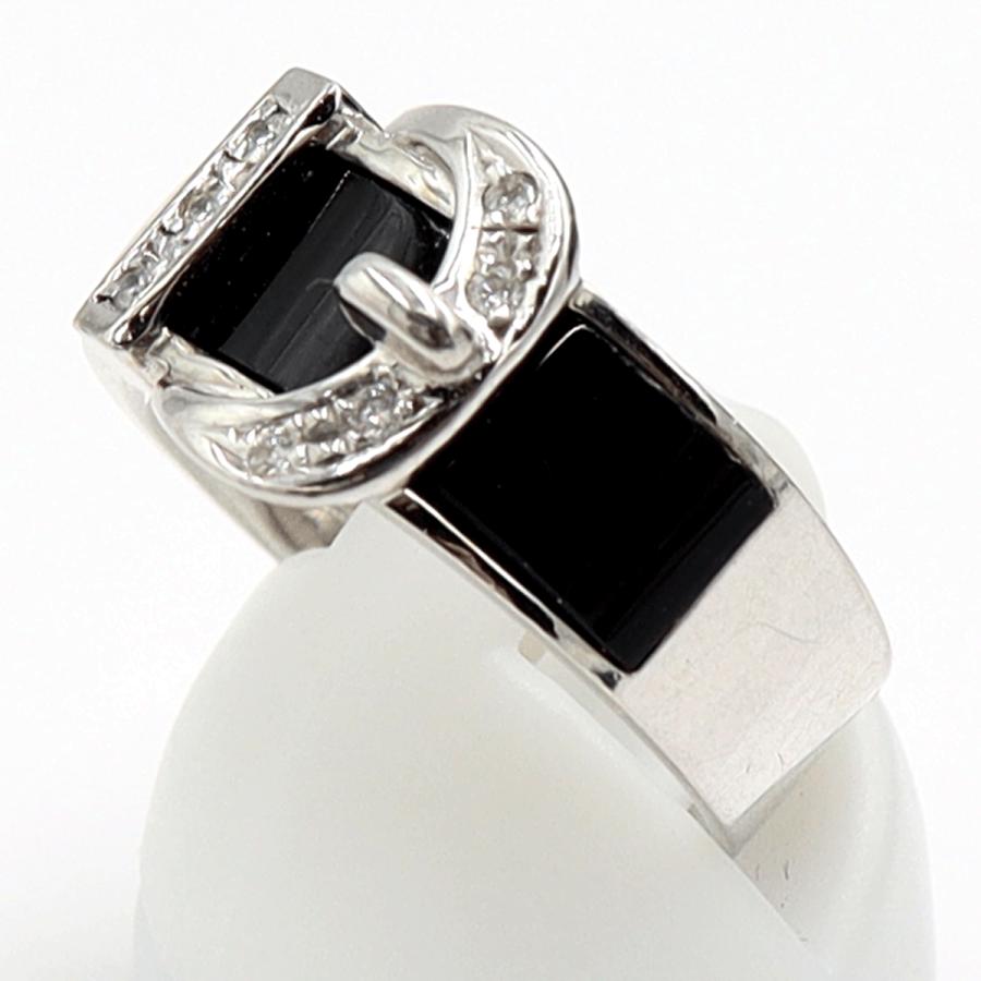 K18WGオニキスデザインリング　D0.07ct　リングサイズ14号　重量6.52ｇ(石の重量含む)　レディース（中古）