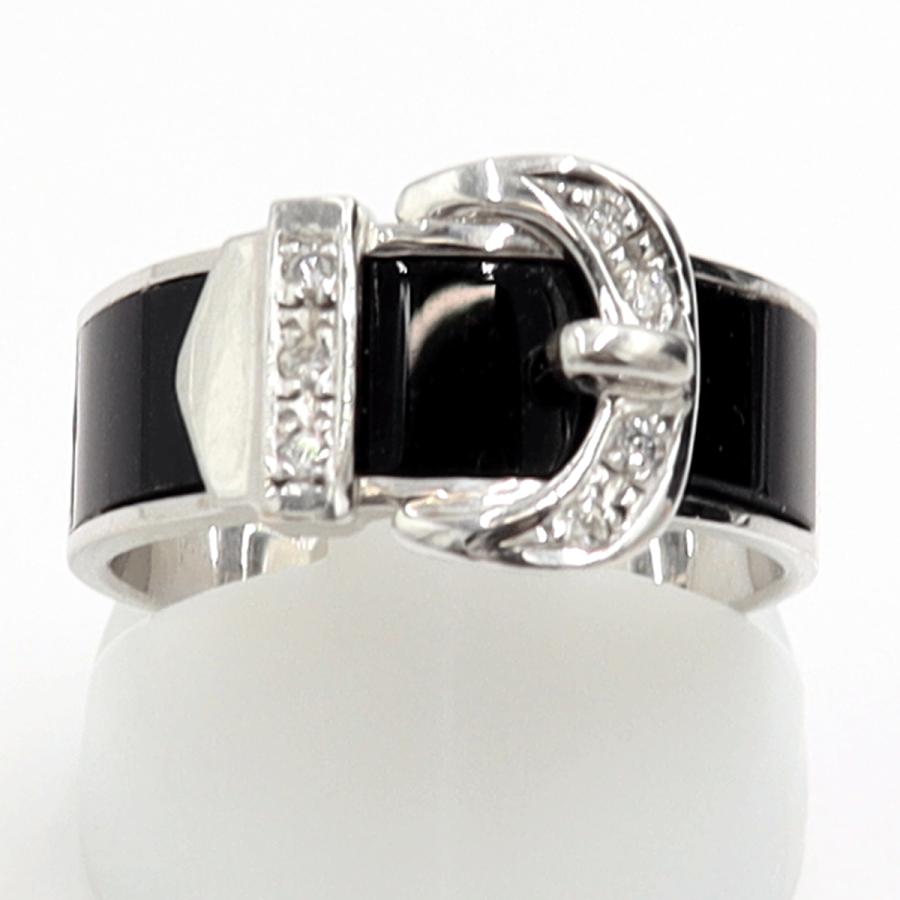 K18WGオニキスデザインリング　D0.07ct　リングサイズ14号　重量6.52ｇ(石の重量含む)　レディース（中古）