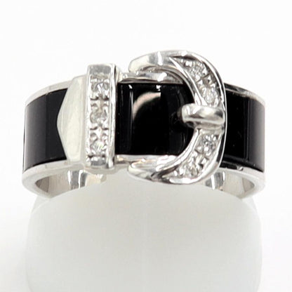 K18WGオニキスデザインリング　D0.07ct　リングサイズ14号　重量6.52ｇ(石の重量含む)　レディース（中古）