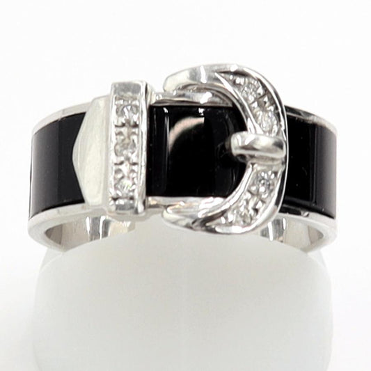 K18WGオニキスデザインリング　D0.07ct　リングサイズ14号　重量6.52ｇ(石の重量含む)　レディース（中古）