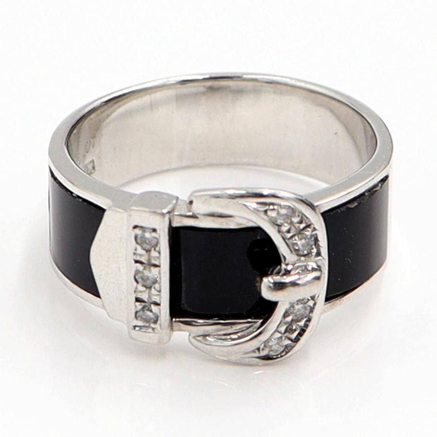 K18WGオニキスデザインリング　D0.07ct　リングサイズ14号　重量6.52ｇ(石の重量含む)　レディース（中古）