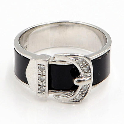 K18WGオニキスデザインリング　D0.07ct　リングサイズ14号　重量6.52ｇ(石の重量含む)　レディース（中古）