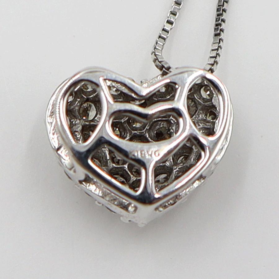 K18WGダイヤペンダントネックレス　ハートパヴェ　ネック長さ約40cm　重量2.48ｇ(石の重量含む)(中古)