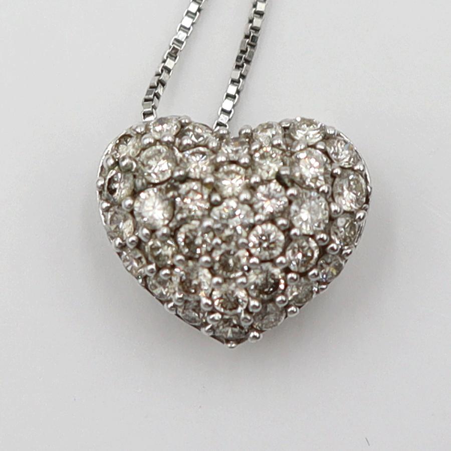 K18WGダイヤペンダントネックレス　ハートパヴェ　ネック長さ約40cm　重量2.48ｇ(石の重量含む)(中古)
