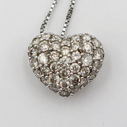 K18WGダイヤペンダントネックレス　ハートパヴェ　ネック長さ約40cm　重量2.48ｇ(石の重量含む)(中古)