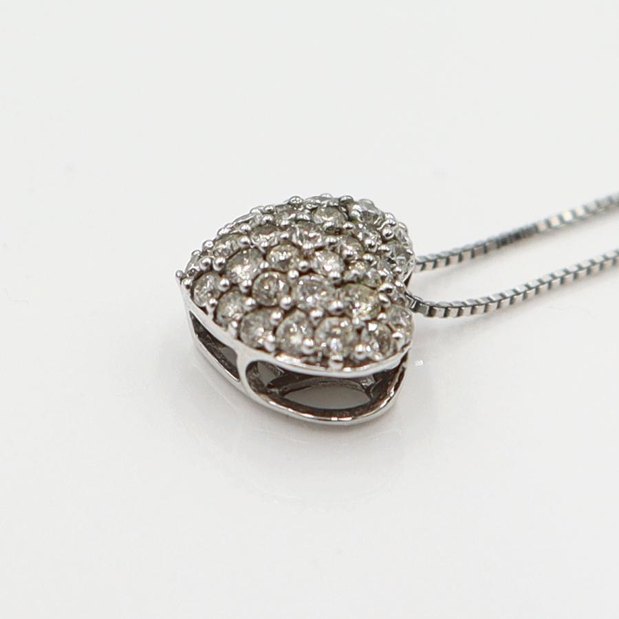 K18WGダイヤペンダントネックレス　ハートパヴェ　ネック長さ約40cm　重量2.48ｇ(石の重量含む)(中古)