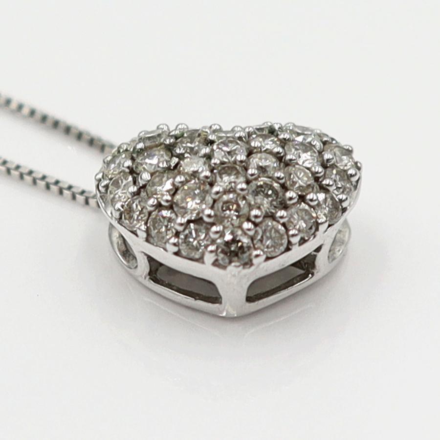 K18WGダイヤペンダントネックレス　ハートパヴェ　ネック長さ約40cm　重量2.48ｇ(石の重量含む)(中古)