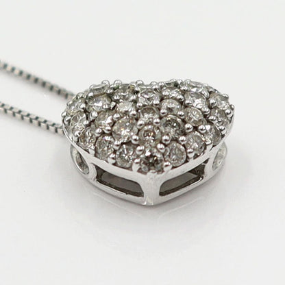 K18WGダイヤペンダントネックレス　ハートパヴェ　ネック長さ約40cm　重量2.48ｇ(石の重量含む)(中古)