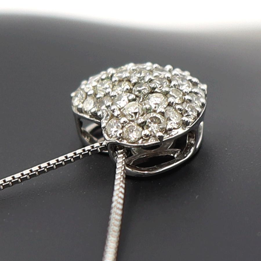 K18WGダイヤペンダントネックレス　ハートパヴェ　ネック長さ約40cm　重量2.48ｇ(石の重量含む)(中古)