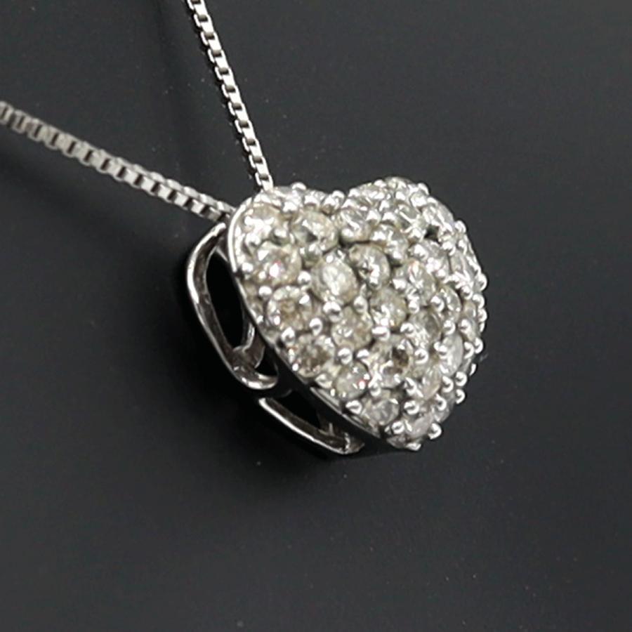 K18WGダイヤペンダントネックレス　ハートパヴェ　ネック長さ約40cm　重量2.48ｇ(石の重量含む)(中古)