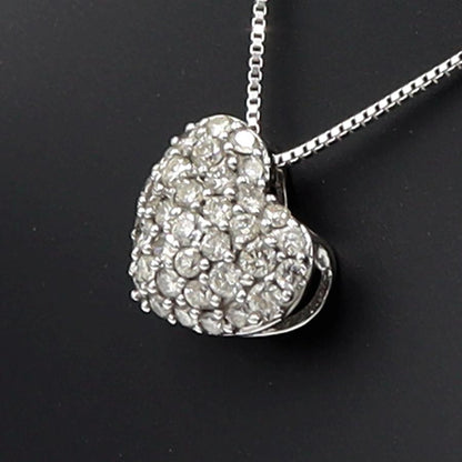 K18WGダイヤペンダントネックレス　ハートパヴェ　ネック長さ約40cm　重量2.48ｇ(石の重量含む)(中古)