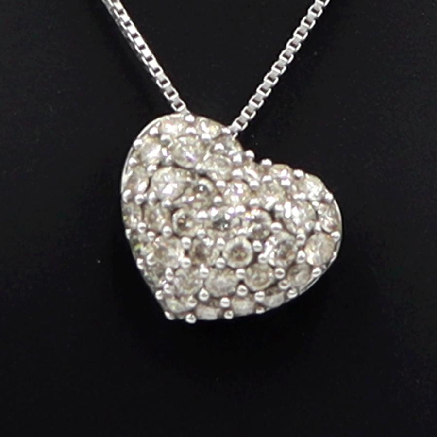 K18WGダイヤペンダントネックレス　ハートパヴェ　ネック長さ約40cm　重量2.48ｇ(石の重量含む)(中古)