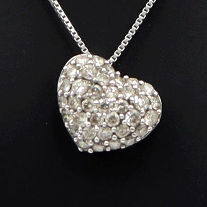 K18WGダイヤペンダントネックレス　ハートパヴェ　ネック長さ約40cm　重量2.48ｇ(石の重量含む)(中古)