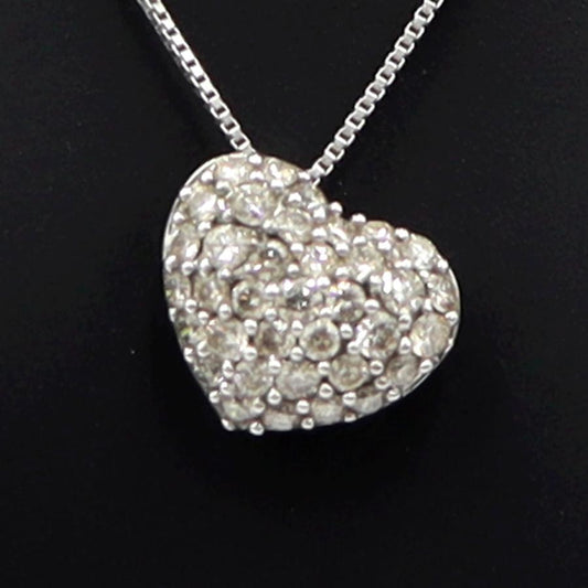 K18WGダイヤペンダントネックレス　ハートパヴェ　ネック長さ約40cm　重量2.48ｇ(石の重量含む)(中古)