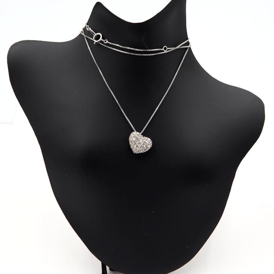 K18WGダイヤペンダントネックレス　ハートパヴェ　ネック長さ約40cm　重量2.48ｇ(石の重量含む)(中古)