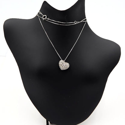 K18WGダイヤペンダントネックレス　ハートパヴェ　ネック長さ約40cm　重量2.48ｇ(石の重量含む)(中古)