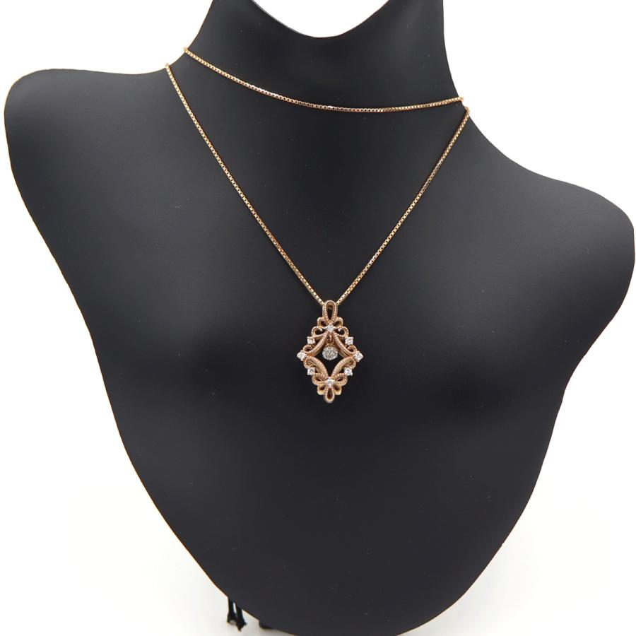 K18PGダイヤペンダントネックレス　D0.18ct　ネック長さ:44cm　重量3.23ｇ(石の重量を含む)(中古)