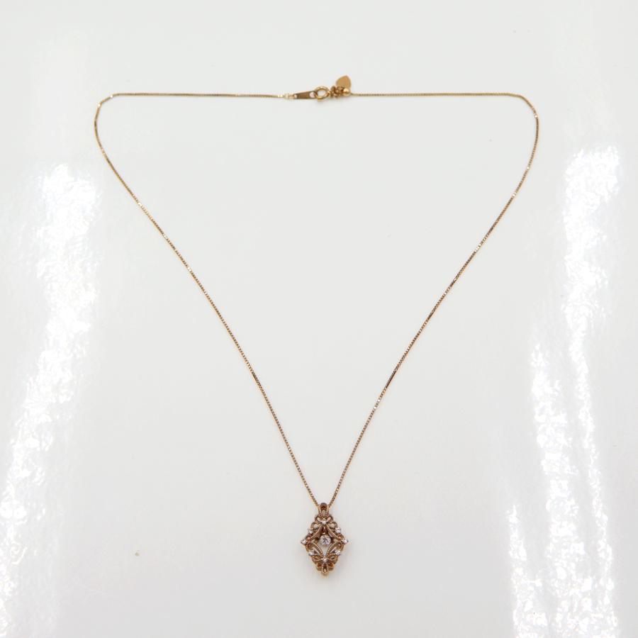 K18PGダイヤペンダントネックレス　D0.18ct　ネック長さ:44cm　重量3.23ｇ(石の重量を含む)(中古)
