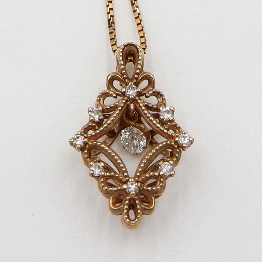 K18PGダイヤペンダントネックレス　D0.18ct　ネック長さ:44cm　重量3.23ｇ(石の重量を含む)(中古)