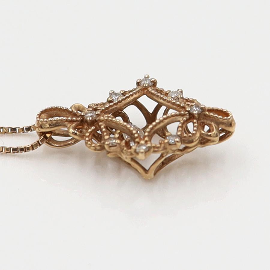 K18PGダイヤペンダントネックレス　D0.18ct　ネック長さ:44cm　重量3.23ｇ(石の重量を含む)(中古)