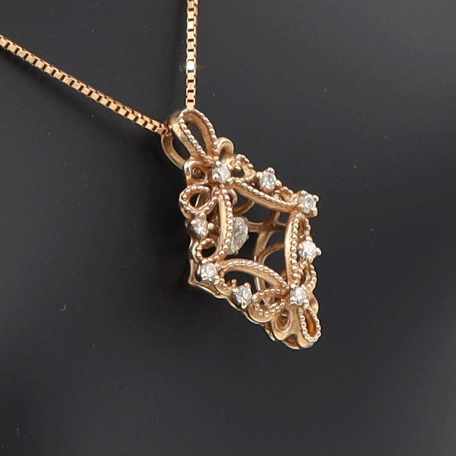 K18PGダイヤペンダントネックレス　D0.18ct　ネック長さ:44cm　重量3.23ｇ(石の重量を含む)(中古)