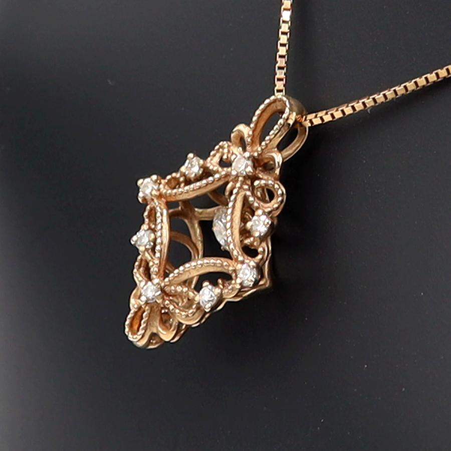 K18PGダイヤペンダントネックレス　D0.18ct　ネック長さ:44cm　重量3.23ｇ(石の重量を含む)(中古)