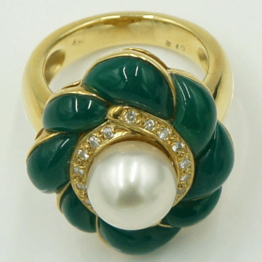 K18パール/メノウリング　パール9.0ｍｍ　リングサイズ13号　重量15.11g(石の重量含む)　レディース（中古）