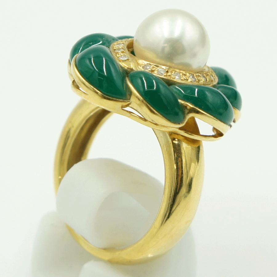 K18パール/メノウリング　パール9.0ｍｍ　リングサイズ13号　重量15.11g(石の重量含む)　レディース（中古）