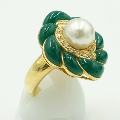 K18パール/メノウリング　パール9.0ｍｍ　リングサイズ13号　重量15.11g(石の重量含む)　レディース（中古）