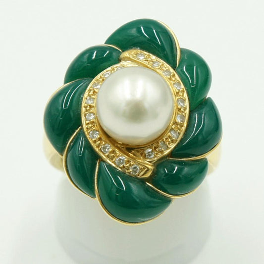 K18パール/メノウリング　パール9.0ｍｍ　リングサイズ13号　重量15.11g(石の重量含む)　レディース（中古）