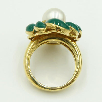 K18パール/メノウリング　パール9.0ｍｍ　リングサイズ13号　重量15.11g(石の重量含む)　レディース（中古）