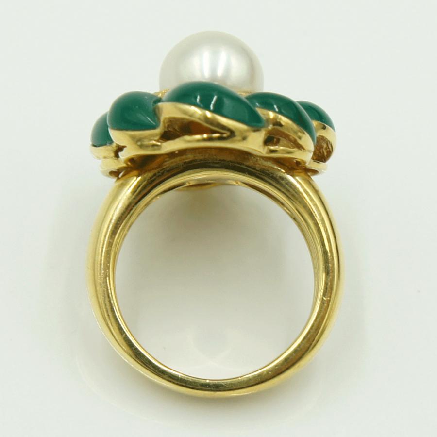 K18パール/メノウリング　パール9.0ｍｍ　リングサイズ13号　重量15.11g(石の重量含む)　レディース（中古）