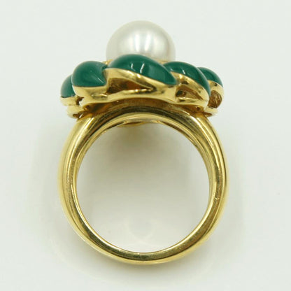 K18パール/メノウリング　パール9.0ｍｍ　リングサイズ13号　重量15.11g(石の重量含む)　レディース（中古）