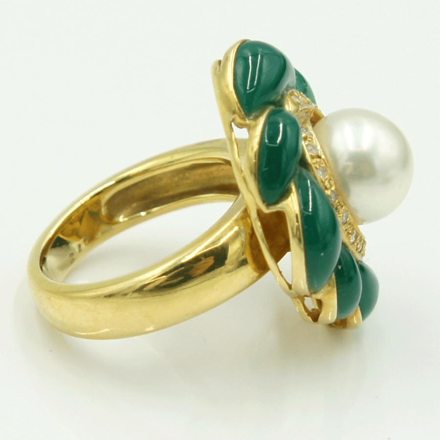 K18パール/メノウリング　パール9.0ｍｍ　リングサイズ13号　重量15.11g(石の重量含む)　レディース（中古）