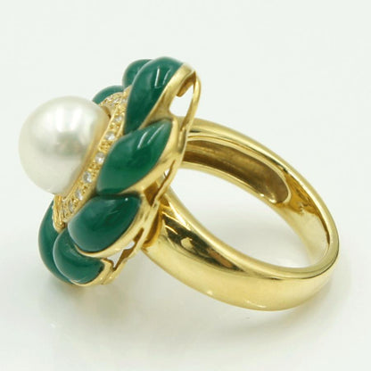 K18パール/メノウリング　パール9.0ｍｍ　リングサイズ13号　重量15.11g(石の重量含む)　レディース（中古）