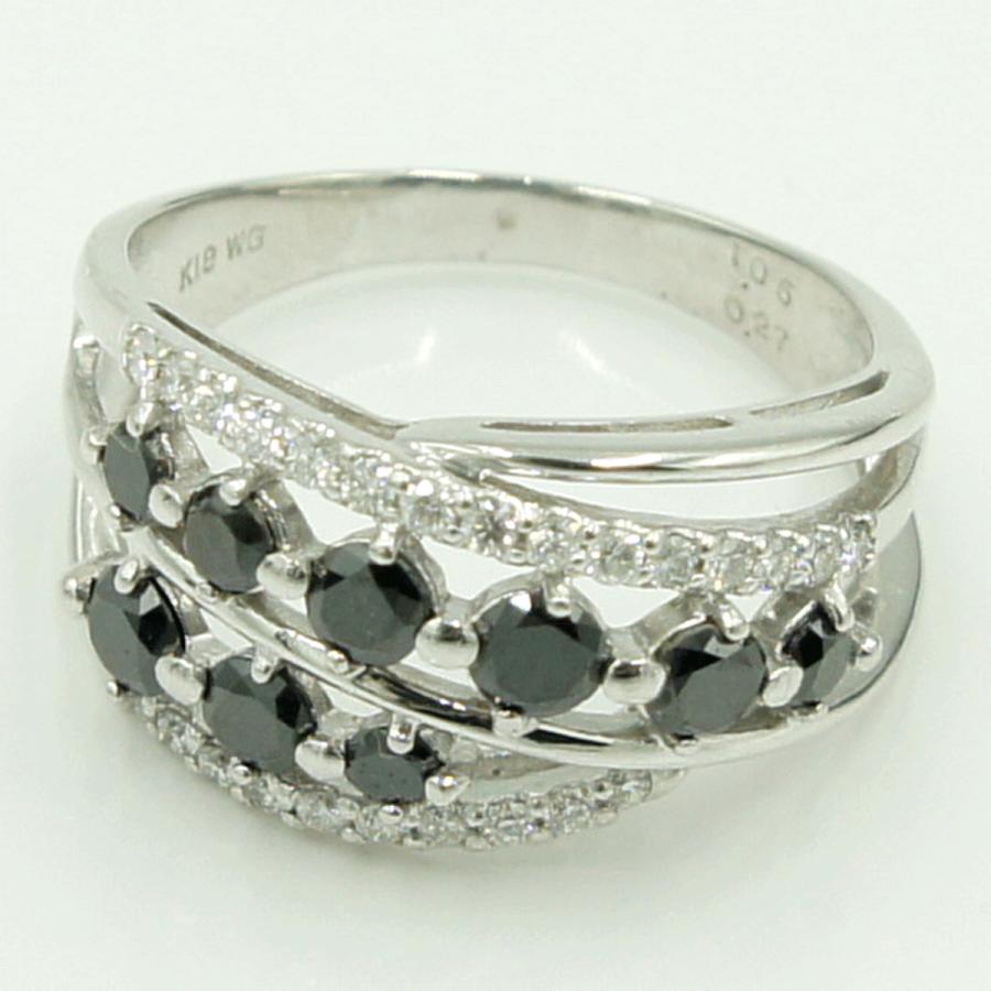 K18WGブラックダイヤモンドデザインリング　BD1.05ct　D0.27ct　リングサイズ16号　重量5.80ｇ(石の重量含む)（中古）
