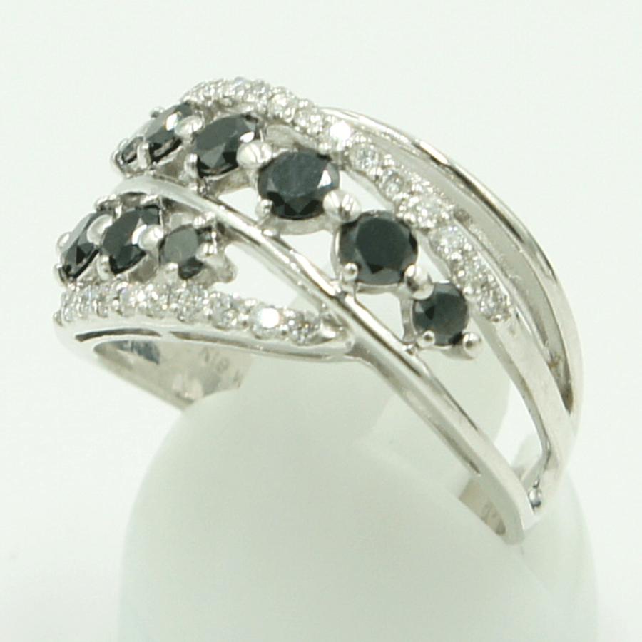 K18WGブラックダイヤモンドデザインリング　BD1.05ct　D0.27ct　リングサイズ16号　重量5.80ｇ(石の重量含む)（中古）