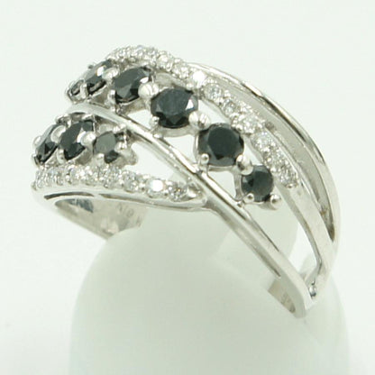 K18WGブラックダイヤモンドデザインリング　BD1.05ct　D0.27ct　リングサイズ16号　重量5.80ｇ(石の重量含む)（中古）